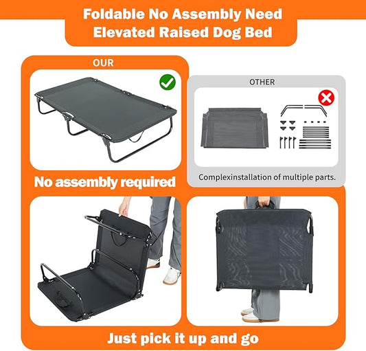 Dog Elevated Bed Foldable Portable Raised Bed Camping cot Outdoor Summer Dog Bed (Medium, Grey-Textilene)