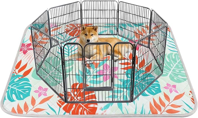 BVAGSS Washable Pee Pads for Dogs, 1 Pack Reusable Leakproof Puppy Wee Wee Pad, Non-Slip Waterproof Pet Training Pads, Super Absorbent Whelping Pads XH081 (Green Palm Leaves, 48X48 Inch (Pack of 1))