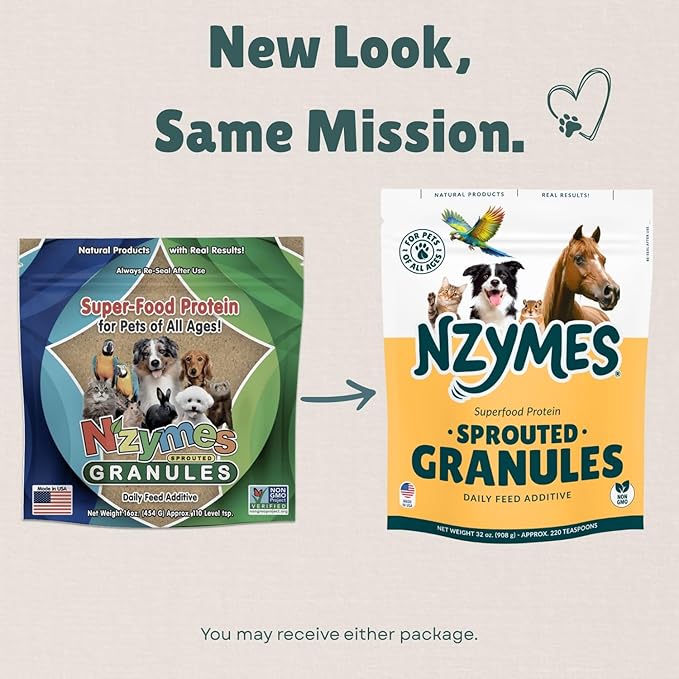 Nzymes® Sprouted Granules 2LBS (6 Pack) for Dogs, Cats, Horses, and Companion Pets. Raw Super-Food Protein and Antioxidant Nutrition. - 220 Servings - Made in The USA