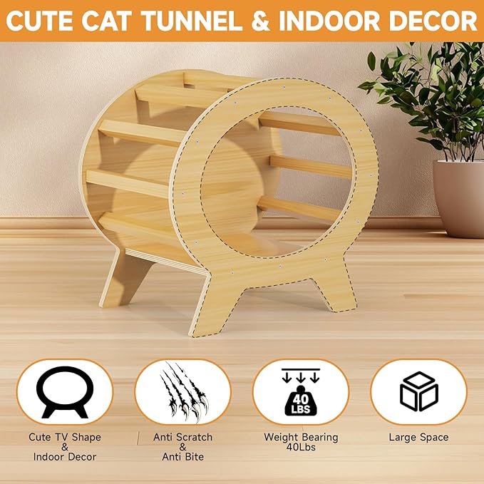 Pine Wood Cat House - Shelter for Cats,Elevated TV Shaped Solid Wood Pet Cabin for Cats,Chickens,Guinea Pigs. Suitable for Indoor,Balcony and Hallway. Easy Assembly, Weather-Resistant.