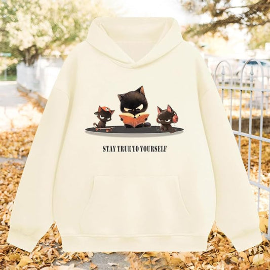 Oversized Hoodies for Women 2025 Trendy Cute Dog Cat Print Sweatshirts Hooded Pullover Tops with Kangaroo Pocket