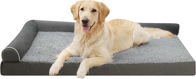 Orthopedic Dog Bed Waterproof Dog Beds for Large Dogs Deluxe Plush L-Shaped Dog Couch Beds with Egg Crate Foam Removable Washable Cover & Nonskid Bottom(Grey, XXL(50''x36''x7.5''))…