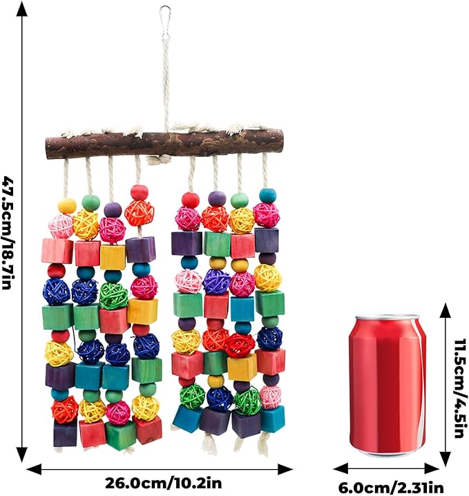 Bird Toys, Natural Bird Toys with Colorful Wooden Blocks, Bird Toys for Parrots, Bird Chew Toys for African Grey, Budgies, Cockatiels, Lovebirds, Conures, Quakers, Amazons, Small to Medium Birds