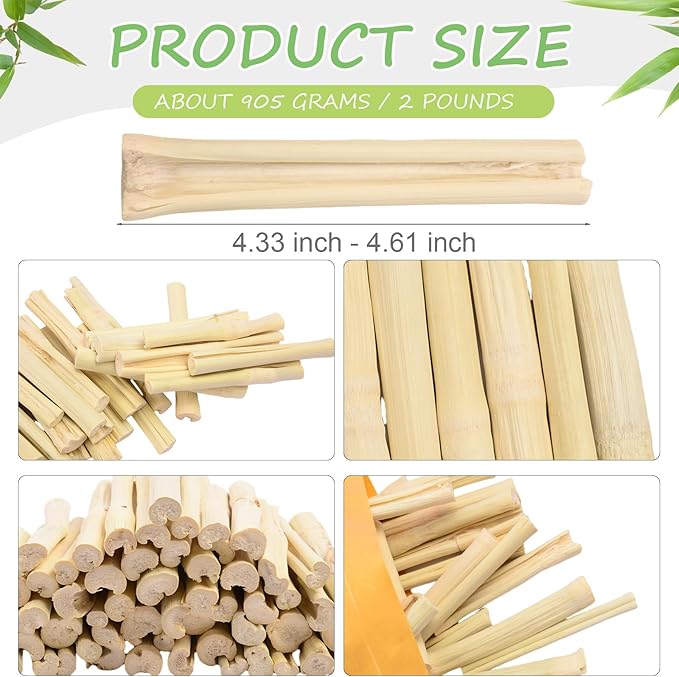2 LB Natural Sweet Bamboo Chew Toys, Bamboo Chew Sticks, 908g Pet Snacks for Hamster Chinchilla Guinea Pig, Molar Treats Snack for Small Animals