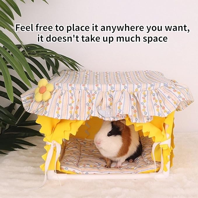 Guinea Pig Bed, Small Animal Bed Guinea Pig Hideout Sleeping Bed for Chinchilla Hamster Rat Guinea Pig Tent with Cushion for All Seasons (Green)