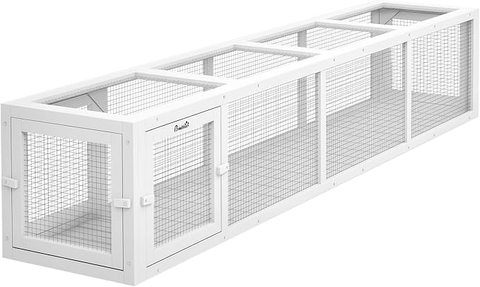 PawHut Outdoor Cat Tunnel with Extendable Design, 79" L Wooden Cat Run with Weather Protection, Connecting Inside and Outside, for Deck Patios, Balconies, White