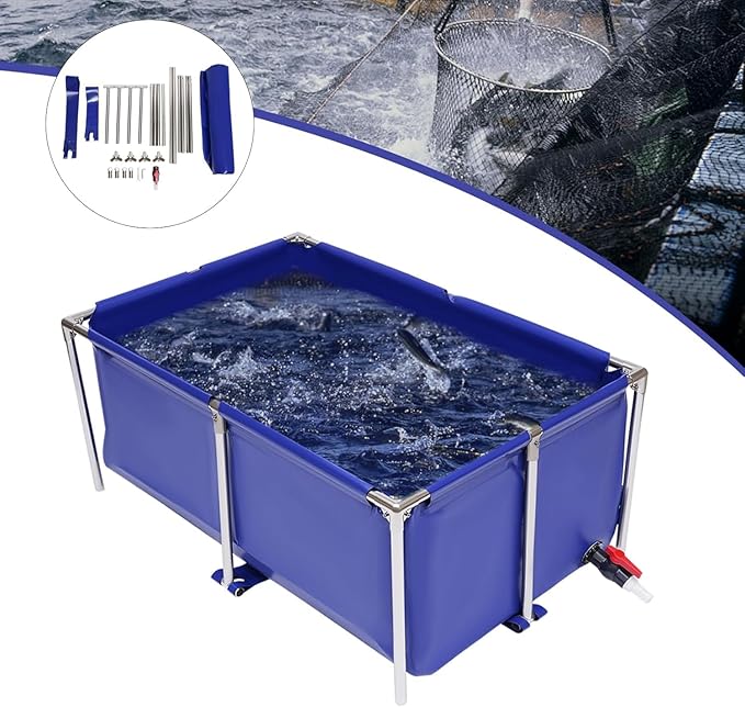 Aquarium Tank Above Ground Fish Pond,Canvas Pond,Foldable Above Ground Fish Aquarium Ornamental Swimming Pool Water Storage Tank with Drain Valve for Home Aquaculture