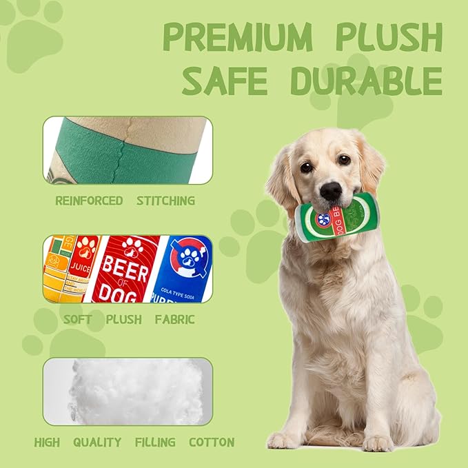 Plush Squeaky Dog Toy - Dog Beer Shape Interactive Chew Toy for Small/Medium/Large Dogs, Stuffed Funny Dog Can Toys, Ideal for Indoor Home Play & Outdoor Activities, Puppy Birthday Gift (3 Pack)