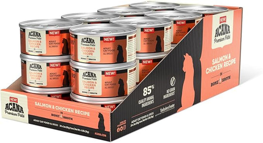 ACANA Premium Pate Wet Cat Food in Bone Broth Salmon + Chicken Recipe 3oz Cans (24 count)