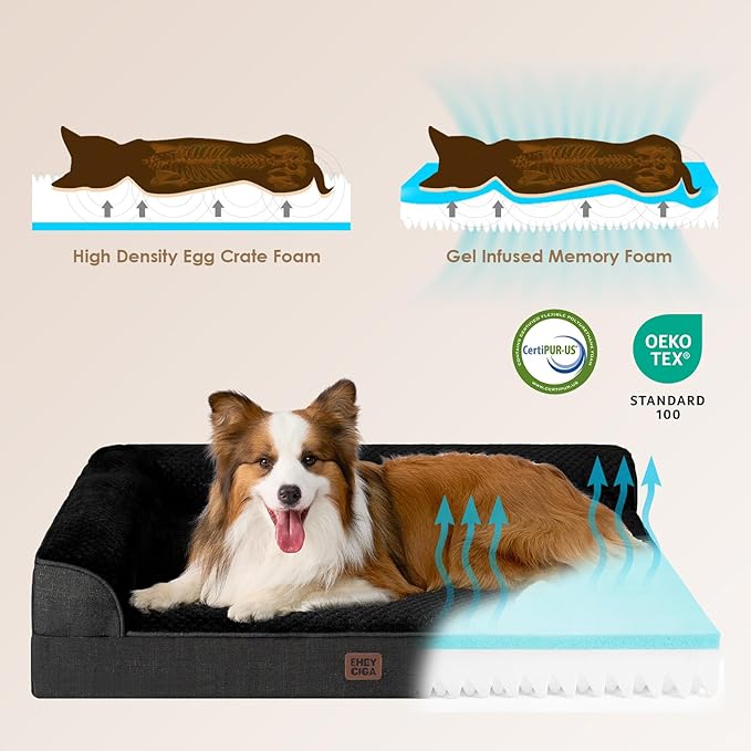 EHEYCIGA Memory Foam Dog Bed XXL, Giant Dog Bed Orthopedic with Washable Removable Cover, Waterproof Pet Bed Couch for Jumbo Dogs, 48x36x7 Inches, Black