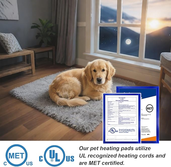 Large Dog Heating Pad 36x24 in with Smart Thermostat Switch and Power Line Protection Tube,Obtained MET and UL Dual Certification,Waterproof Pet Heating Pad for Dogs- Grey