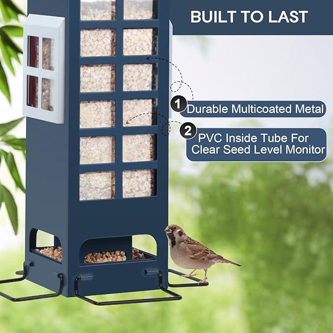 Squirrel Proof Bird Feeder,Mesh Metal Bird Feeders for Outdoors Hanging,2LB Large Capacity, Gravity Protection Squirrel Proof Wild Bird Feeders with Finch Cardinal Chickadee (Blue)