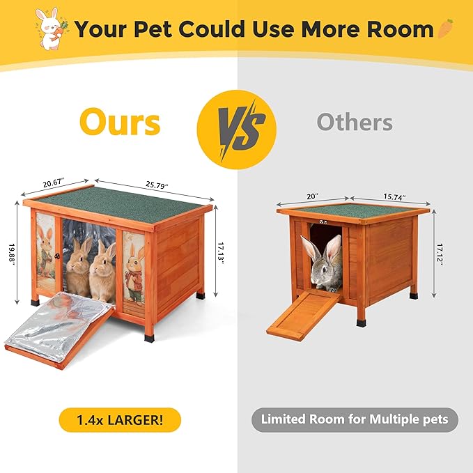 COZIWOW 24inches Insulated Cat House Outdoor Heated Indoor Small Animal House,Rabbit Cage Outdoor,Suitable for Small Cats, Rabbits, with Warm Liner for Winter(Orange with Warm)