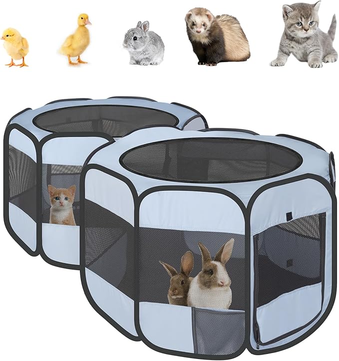 EighteenTek Small Animals Playpen Pop up Small Pet Cage Enclosure Tent Chick Run Brooder Coop Foldable Kennel for Kitten Ferret Puppy Guinea Pig Rabbit Hamster Chinchillas(No Divider, Unified Space)