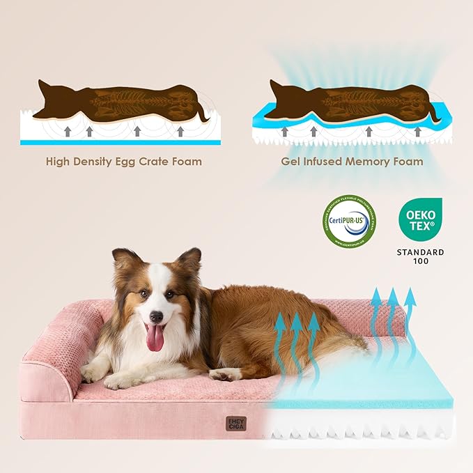 EHEYCIGA Memory Foam Dog Bed XXL, Giant Dog Bed Orthopedic with Washable Removable Cover, Waterproof Pet Bed Couch for Jumbo Dogs, 48x36x7 Inches, Pink