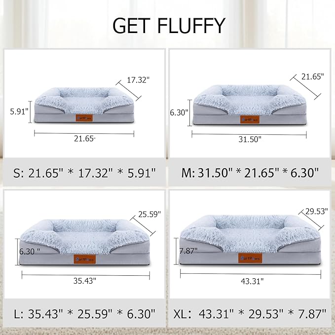 Orthopedic Dog Bed with Memory Foam - Luxurious Plush Surface, Removable & Washable Cover, Non-Slip Bottom, Dog Sizes (Large)