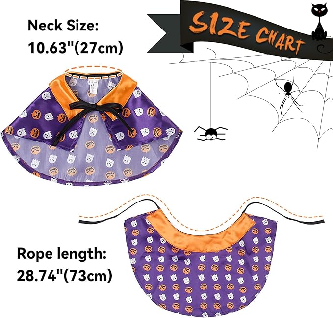 Cats Halloween Pumpkin Cloak Puppy Funny Cosplay Cape Pet Halloween Costume Witch with Rope Pet Party Dress Up Accessories for Cat Puppy