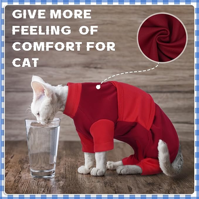 Cat Anxiety Relief Suit, Four-Legged Clothes Adjustable Calming Vest for Thunderstorms, Fireworks, Loud Noises, Separation, Roadtrip, Comfortable Wrap to Keep Cats Calm, Red Medium