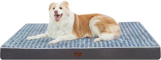 Dog Bed Mats for Large Big Dog - Orthopedic Dog Pet Durable Crate Bed Mattress of Thick Egg Foam Crate, Rose Plush Washable Cover, Waterproof Lining and Non-Slip Bottom(L(36''x27''x3''), Grey Side)