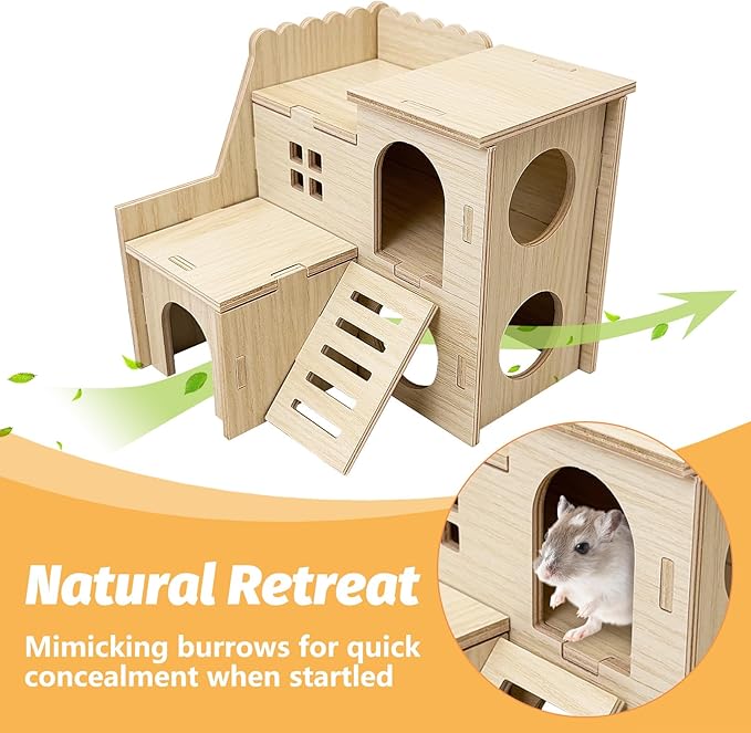 BNOSDM Wood Hamster House Dwarf Hamster Natrual Hideout with Ladder Gerbils Climbing Exploring Seesaw Toys Cage Accessories for Syrian Hamsters Mouse Mice