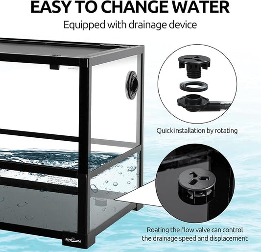 REPTIZOO 50 Gallon Large Turtle Tank Aquarium, 36"×18"×18" Tortoise Habitat Water-Land Ecological Turtle Tank with Drainage System Aquatic Aquarium, Terrarium for Tree Frogs, Salamanders