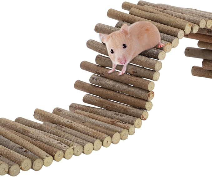 Hamster Toys, Flexible Hamster Wooden Bridge, 11.8In Hamster Fence, Hamster Cage Decor and Platforms, Hamster Cage Accessories(23.62In)