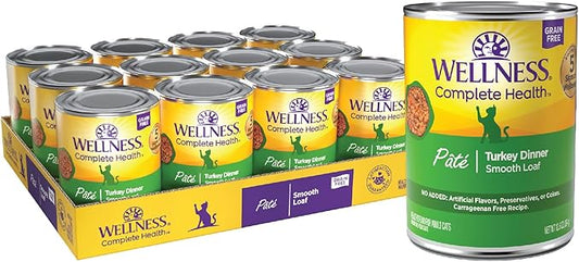 Wellness Complete Health Pate Adult Wet Cat Food, Natural, Protein-Rich, Grain Free, 12.5 Ounce, 12 Pack, (Turkey)