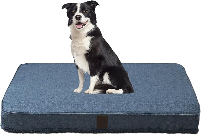 DaysU Large Dog Bed for Large Dogs, Orthopedic Dog Beds with Removable Washable Cover, Egg Crate Foam Pet Bed Mat, Light Navy, Suitable for Dogs Up to 65 Ibs, 36x27x3in