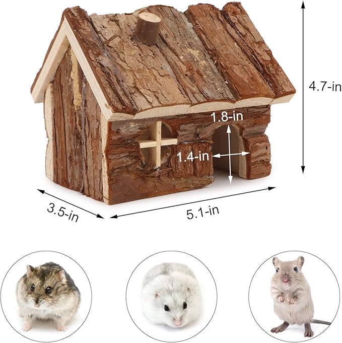 Wontee Hamster Wood House Hamster Hideout Hut for Dwarf Hamsters Mice Small Gerbils (Small)