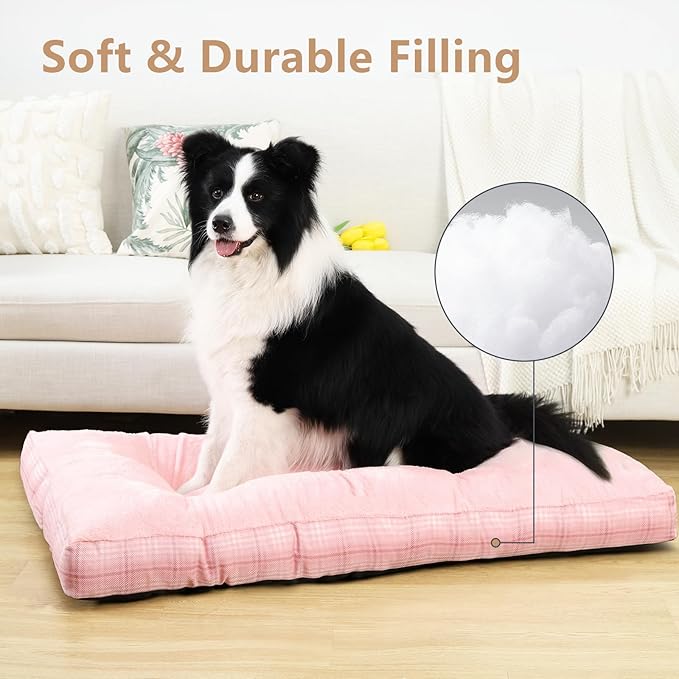 MIHIKK Washable XXL Dog Bed for Extra Large Dogs with Anti-Slip Bottom, Premium Foam Pet Pad for Crate for Large Medium Small Sized Puppies, 47" x 29" Pink