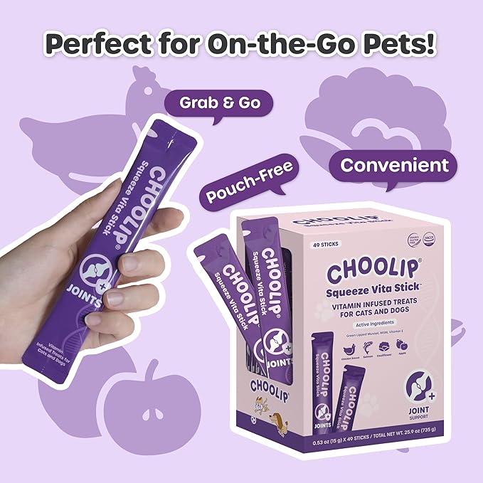 Squeeze Vita Stick Lickable Cat and Dog Treats – 49-Count Joint Support Sticks with Multivitamins, Soft Squeezable Paste for All Life Stages, Supporting Joint Health