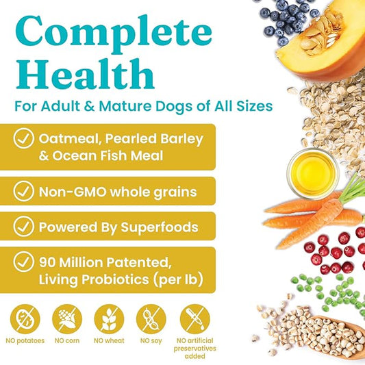 Solid Gold Dry Dog Food for Adult & Senior Dogs - with Whole Grains, Oatmeal, Pearled Barley, & Fish - Potato Free, High Fiber Adult Dog Food Dry Kibble for Sensitive Stomach & Immune Support – 4LB