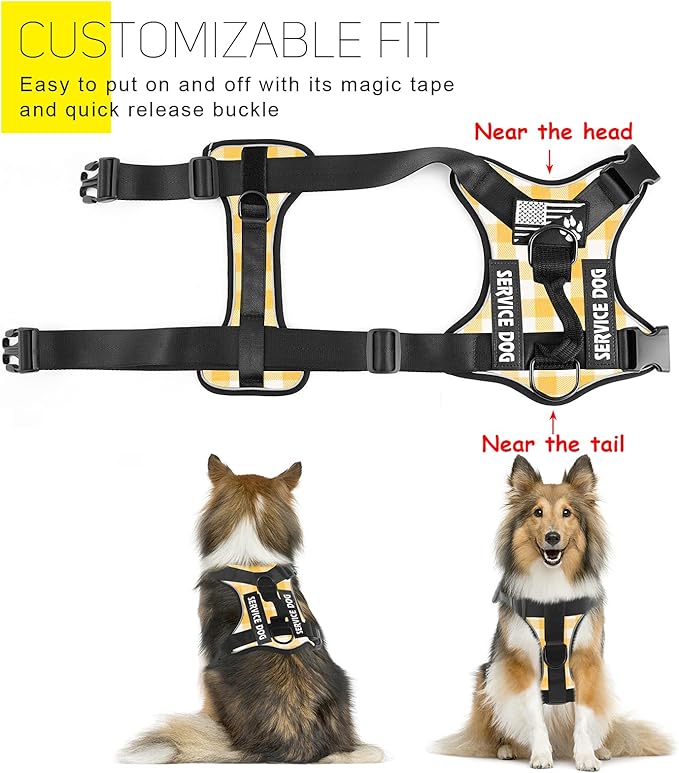 Demigreat Dog Service Harness, Reflective Vest with 5 Patches, Adjustable, Soft Oxford, Inner Mesh, Prevent Pulling & Choke, Easy Control for Dogs