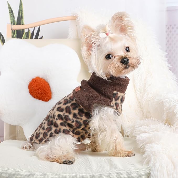 Leopard Vest Dog Sweater Fleece Dog Clothes for Small Dogs Boy Girl Warm Pullover Fleece Doggie Sweaters Winter Small Dogs Sweater Coat - Cold Weather Pet Clothes Cat Sweatshirt, XS, Leopard