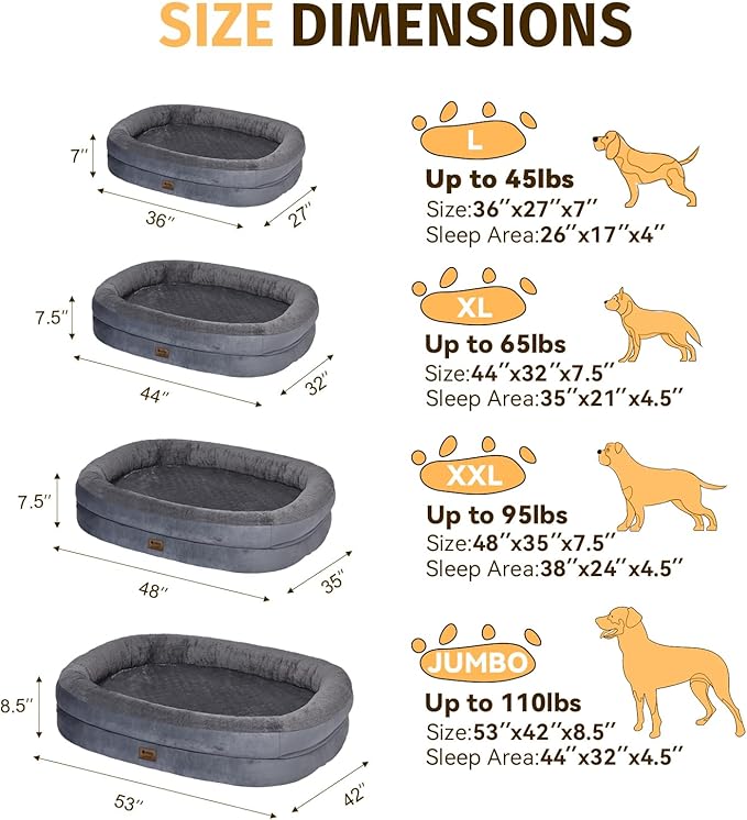 Orthopedic Waterproof Large Dog Bed: Washable Dog Bed with Bolsters - XXL Orthopedic Removable Cover for Medium Large Sized Pet - Non-Slip