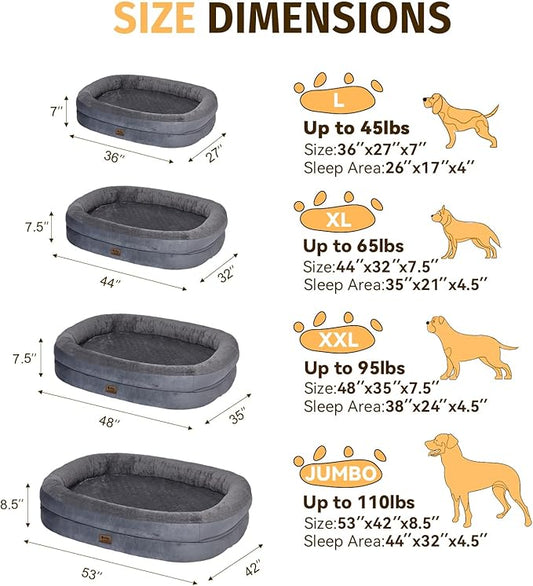 Orthopedic Waterproof Large Dog Bed: Washable Dog Bed with Bolsters - Removable Orthopedic Cover for Medium L XL Large Sized Pet - Non-Slip
