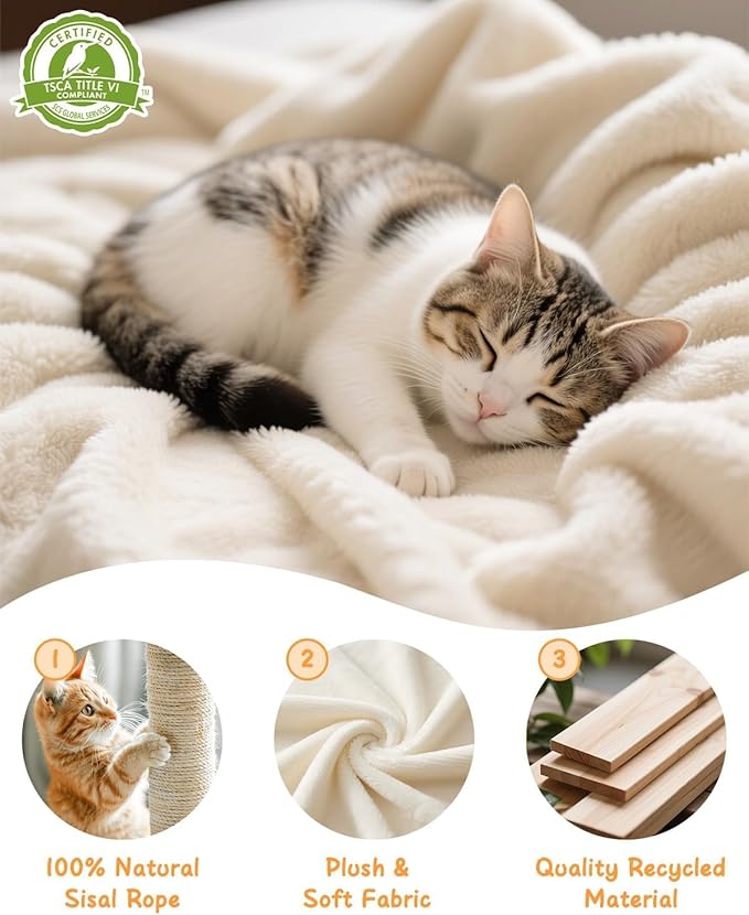 66in Multi-Level Large Cat Tree Tower for Indoor Cat/Kitties, Mordern Cat Tower with Sisal Scratching Posts, Condos and Hammock, Perches, Ramp for Climbing Heavy Duty