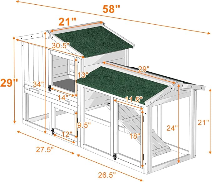 Tangkula Large Chicken Coop, 58‘’ Wooden Hen House Outdoor Backyard Garden Bunny Rabbit Hutch with Ventilation Door, Removable Tray & Ramp Chicken Coop (58 inches)