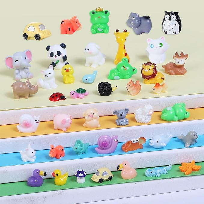 130pcs Mini Resin Animals Figures to HideTiny Resin Figurines Animals for Dollhouse Fairy Garden Kit Accessories Aquarium Decor Micro Landscape Ornaments Potted Plant Crafts