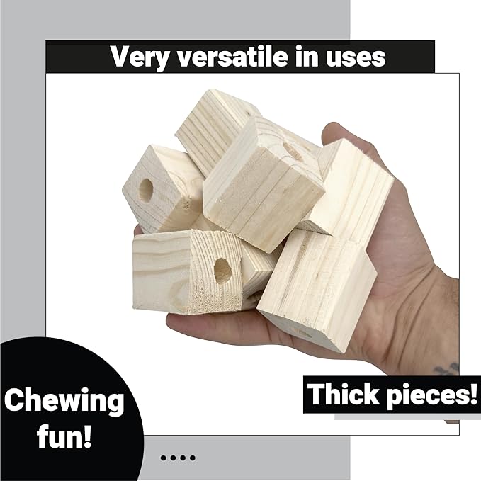 3001 Block Type 2 Natural Drilled Wood Blocks 8 Pack for Parrot Toys Cages Chew Parts for Conures Cockatiels Amazons African Greys Medium Bird Foraging Cage Accessories DIY