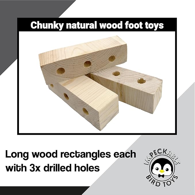 3000 Block Type 1 Natural Drilled Rectangle Kiln-Dried Spruce Pine Fir 3-Hole Chewable DIY Block Handcrafted for Medium Size Birds