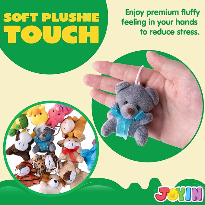 JOYIN 36 Pack Mini Animal Plush Toy Assortment (36 Units 3" Each),Bulk Stuffed Animals Party Favors for Kids, Small Animals Plush Keychain Decoration, Carnival Prizes, Halloween Party Favors