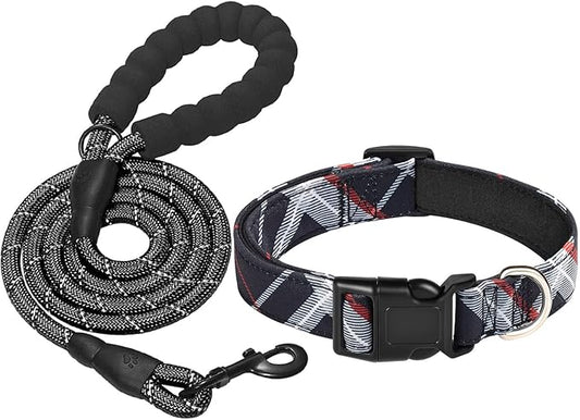 Nylon Dog Collar Soft Neoprene Padded Adjustable Dog Collars for Small Medium Large Dogs (L Neck 18.5"-23.5", Black)