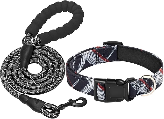 Nylon Dog Collar Soft Neoprene Padded Adjustable Dog Collars for Small Medium Large Dogs (XS Neck 9"-12", Black)