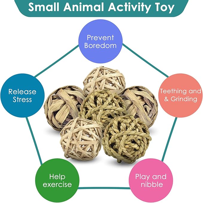 ERKOON Rabbit Toys Edible Woven Grass Ball Willow Ball, Made of Timothy Grass Hay and Willow of Treats and Chews Toy for Chinchilla Bunny Guinea Pig Gerbil