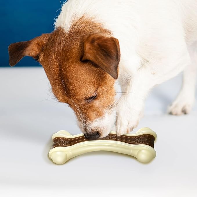 Sosation 3 Pack Chew Toys for Aggressive Chewers, Bone Toys Nylon Beef Flavor Dog Teething Toys for Large/Medium/Small Puppies Breeds(Large, Medium, Curved Bone)