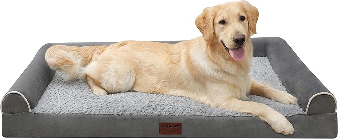 Orthopedic Dog Bed for Large Dogs - Egg Foam Sofa Bed with Waterproof Lining, Removable Washable Cover, Non-Skid Bottom - L 36x27x6.5Inch, Grey