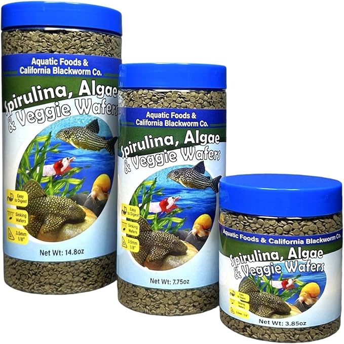 Aquatic Foods Inc. 3.5mm - 1/8" Micro Sinking Wafers of Spirulina, Algae & Veggies for Bottom Fish, Plecos, Shrimp, Snails, All Tropical Fish, 4-Type Wafer & 12-Type Pellet Mix Included 10oz