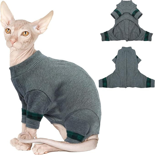 Sphynx Hairless Cats Sweater Shirt Kitten Soft Pullover Cute Cat Pajamas Jumpsuit Cotton Apparel Pet Winter Turtleneck for Cats,LightGrey S