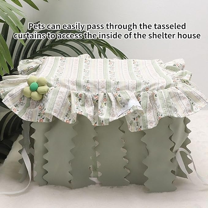 Guinea Pig Bed, Small Animal Bed Guinea Pig Hideout Sleeping Bed for Chinchilla Hamster Rat Guinea Pig Tent with Cushion for All Seasons (Green)